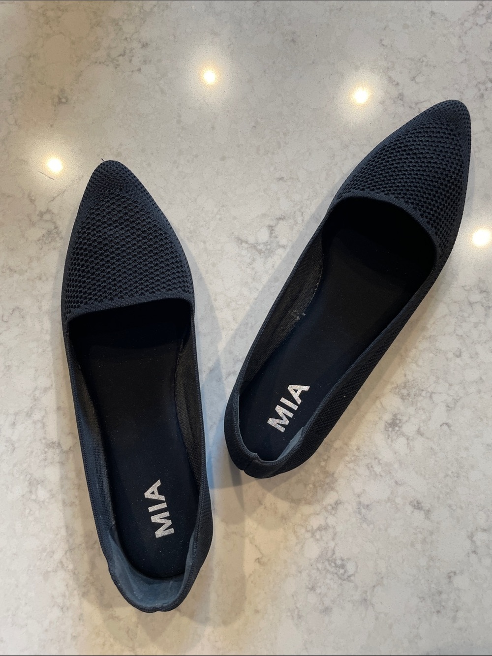 MIA Black Knit Pointed-Toe Ballet Flats